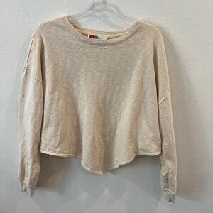 Free People Beach S Womens Long Sleeve Cropped PullOver Top Cotton heathered